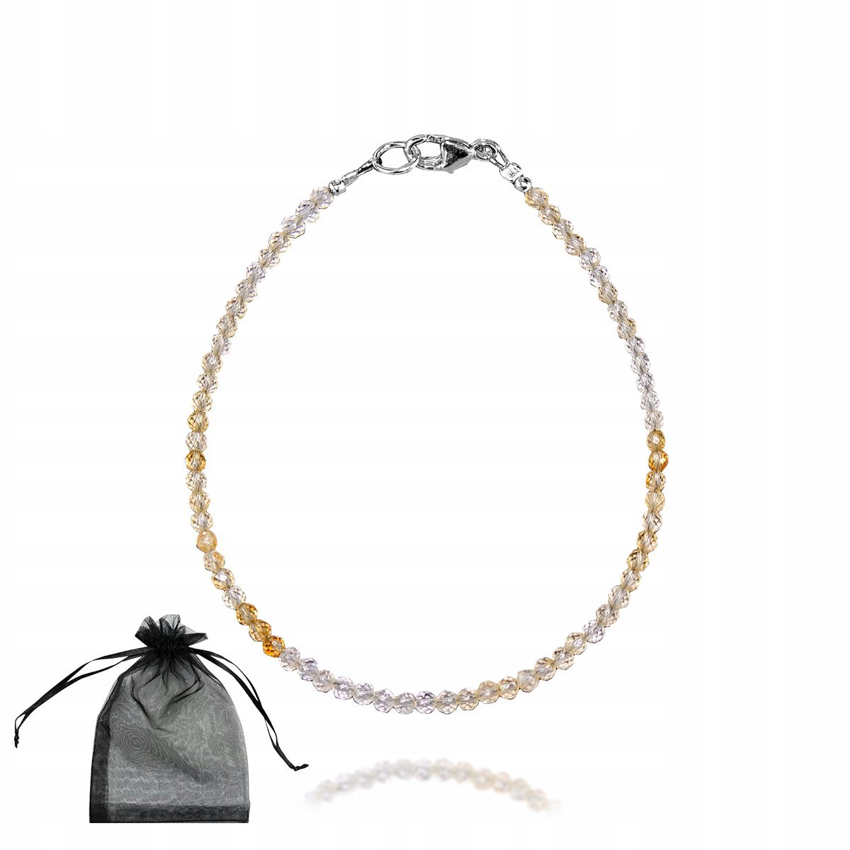 Bransoletka Naturalny Kamień Cytryn Kwarc Żółty faset 2mm Srebro 925 18 cm