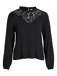 Vila Damska bluzka Visuvita L/S Lace top/SU-NOOS, czarna, 40, czarny, 40 - Bluzki damskie - miniaturka - grafika 1