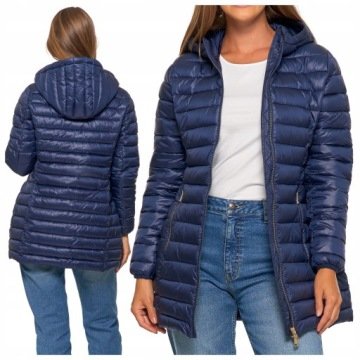 Kurtka Damska Przejściowa Z Kapturem Pikowana Moraj Ciepła Granatowa M