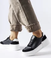 Sneakersy damskie - Czarne sneakersy na grubej platformie Seluci-39 - miniaturka - grafika 1