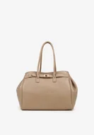 Torebki damskie - Beżowa Torebka Typu Shopperka na Ramię z Klamrą Remille - miniaturka - grafika 1