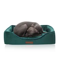 Legowiska dla psów - Legowisko dla psa / prostokątne posłanie / butelkowa zieleń – welur - miniaturka - grafika 1