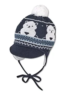 Sterntaler Czapka dziecięca dla chłopców z pomponem czapka z misiem - czapka dla niemowląt, czapka dziecięca - z bawełny z tasiemką do wiązania - średni niebieski, morski, 51 - Czapki damskie - miniaturka - grafika 1