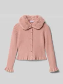 Swetry dla dziewczynek - Kurtka z dzianiny z obszyciem sztucznym futrem - miniaturka - grafika 1