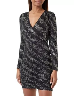 ONLY Onlnew Pella L/S Wrap Foil Dress JRS sukienka kopertowa, Czarny/detal: drizzling Dots Gold, M - Sukienki - miniaturka - grafika 1