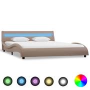 Łóżka - vidaXL Rama łóżka z LED, cappuccino, sztuczna skóra, 160 x 200 cm - miniaturka - grafika 1