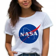Koszulki i topy damskie - KOSZULKA DAMSKA BIAŁA Bawełniana Dla Fana Kosmosu NASA Wzory - L - miniaturka - grafika 1