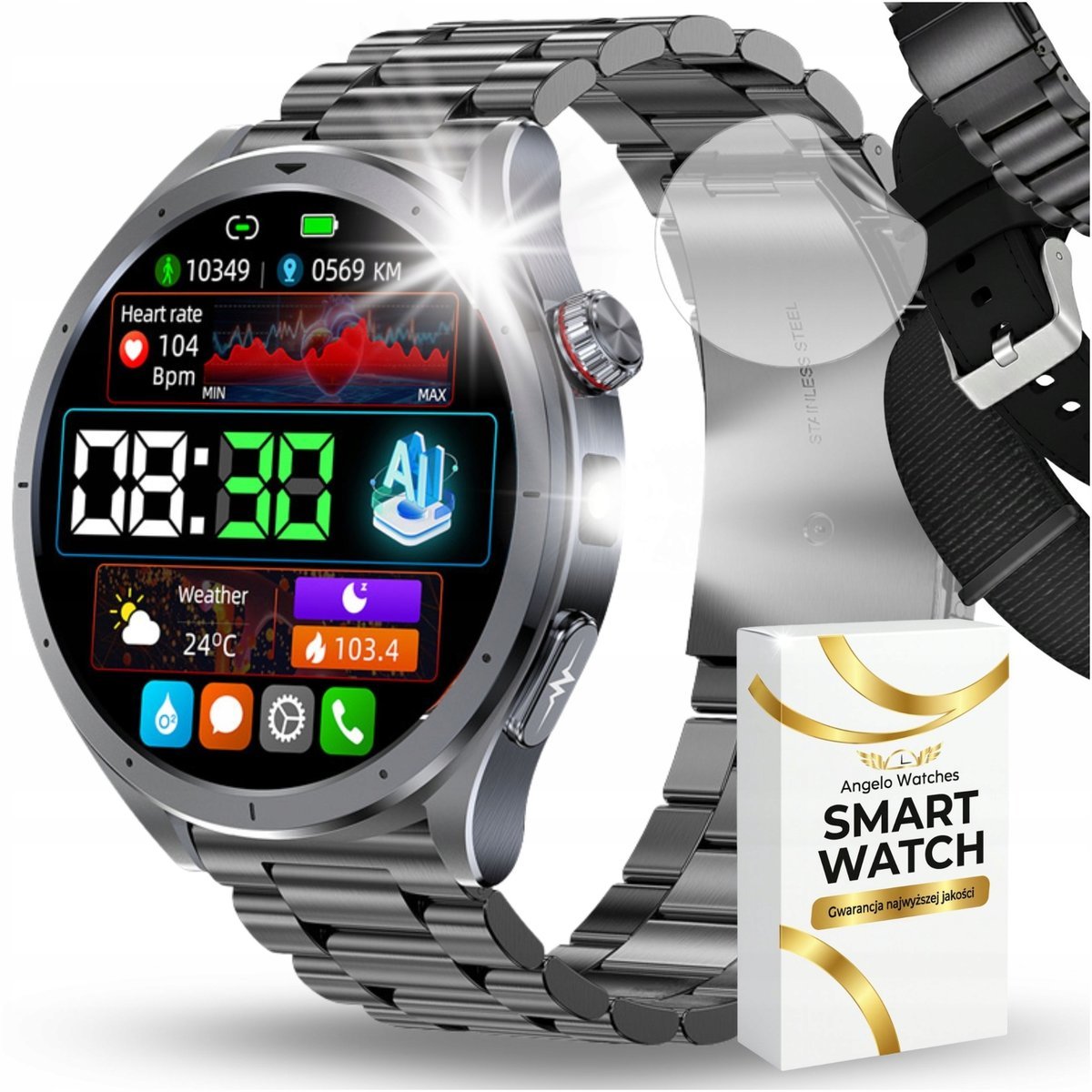 Smartwatch Męski Angelo Watches AT472 Glukoza EKG Ciśnienie Rozmowy AMOLED 1.53