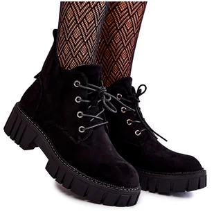 Sergio Leone Zamszowe Ocieplane Botki Sznurowane Czarne Bjorg - Botki damskie - miniaturka - grafika 1