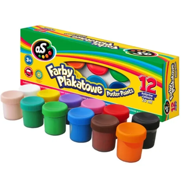 Farby plakatowe Astra AS 12 kolorów x 20 ml szkolne do malowania