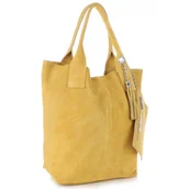 Torebki damskie - Włoska Torebka Skórzana Shopper bag Zamsz Naturalny Żółta - miniaturka - grafika 1