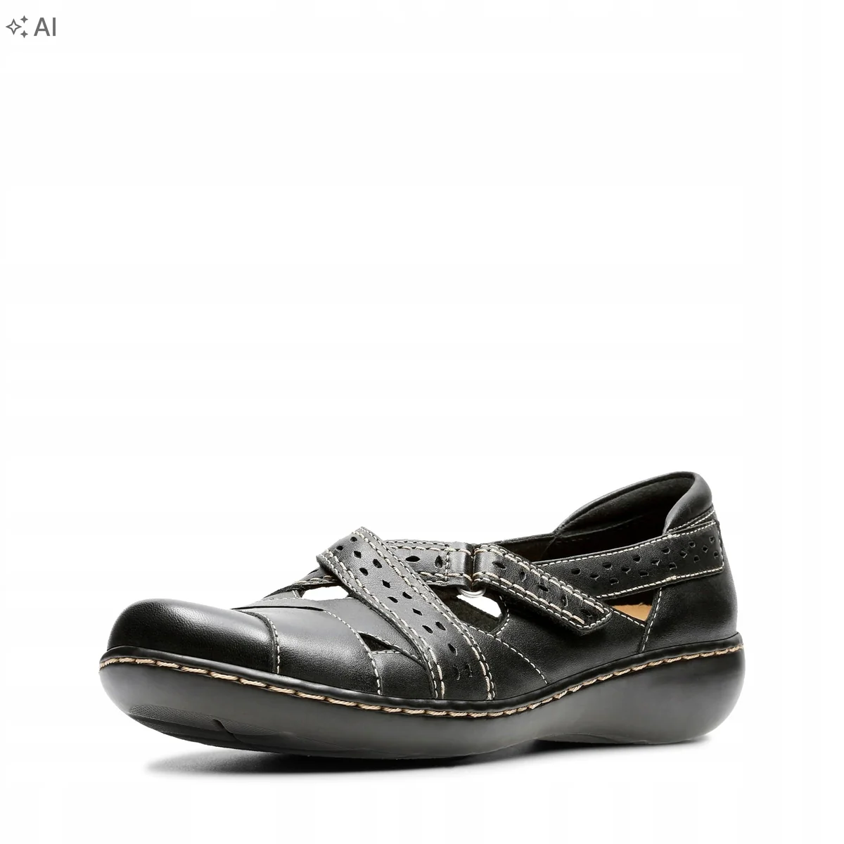 CLARKS CZARNE PÓŁBUTY DAMSKIE Z AŻUROWYMI PASKAMI 39 6PA