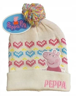 Czapka dziecięca zimowa dla dziewczynki Świnka Peppa ecru kolorowe serca - Czapki dla dzieci Czapka dziecięca zimowa dla dziewczynki Świnka Peppa ecru kolorowe serca - Czapki dla dzieci - miniaturka - grafika 1