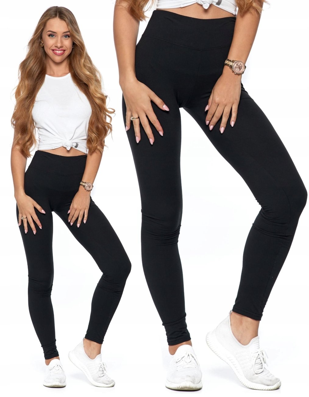 Legginsy z Wysokim Stanem Kryjące Czarne Klasyczne Getry Fit Sportowe Moraj