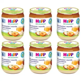 Hipp Brzoskwinie i morele z twarożkiem po 6. miesiącu zestaw 6 x 160 g Bio - Desery dla dzieci - miniaturka - grafika 1