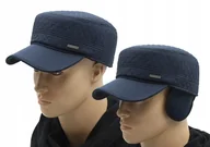 Czapki i chusty sportowe męskie - Czapka z daszkiem PATROLÓWKA z nausznikami GRANATOWA wodoodporna Pako Jeans - miniaturka - grafika 1