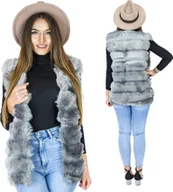 Kurtki i kamizelki sportowe damskie - ZOLTA Futrzana kamizelka Ciepły bezrękawnik Szary - miniaturka - grafika 1