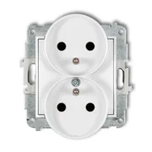Gniazdka elektryczne - Karlik Gniazdo podwójne z uziemieniem z przesłoną torów ICON - biały - miniaturka - grafika 1