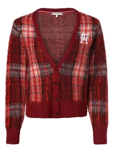 Tommy Hilfiger - Kardigan damski z dodatkiem alpaki, czerwony|biały - Swetry damskie - miniaturka - grafika 1