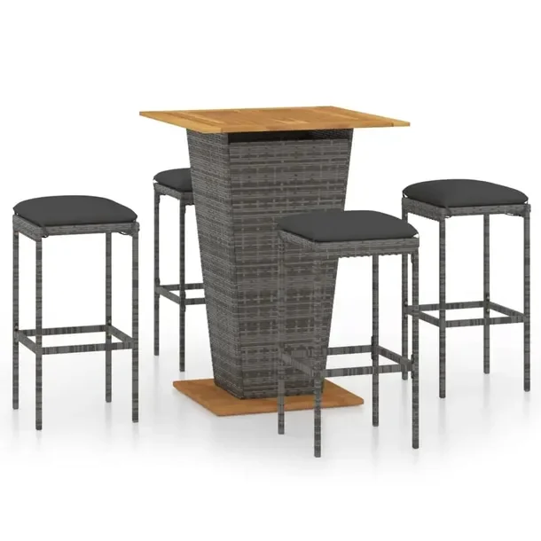 Zestaw Mebli Barowych do Ogrodu, Stal/Rattan PE, Szary, Stół 80x80x110 cm
