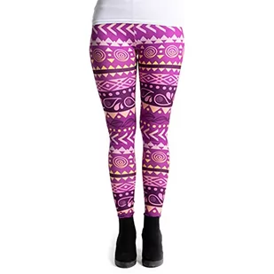 cosey - Kolorowe legginsy z nadrukiem (rozmiar uniwersalny) – w różnych wersjach, Aztec, fioletowy, Jeden/M - Legginsy - miniaturka - grafika 1