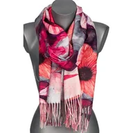 Apaszki i szaliki damskie - Szalik damski szal jesień zima KWIATY na prezent z frędzlami RC15-3 czerwony - miniaturka - grafika 1