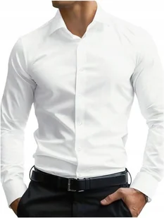 Koszula Męska Biała Klasyczna Slim Fit Taliowana Gładka Rozmiar Xl - Koszule męskie - miniaturka - grafika 1