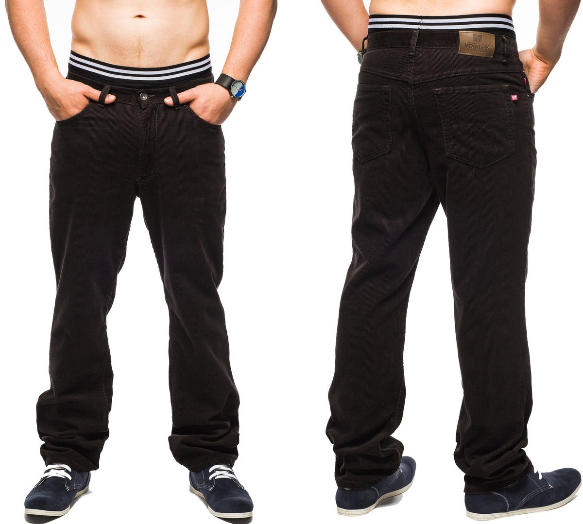 SPODNIE SZTRUKSOWE STANLEY JEANS BRĄZOWE 92CM L34