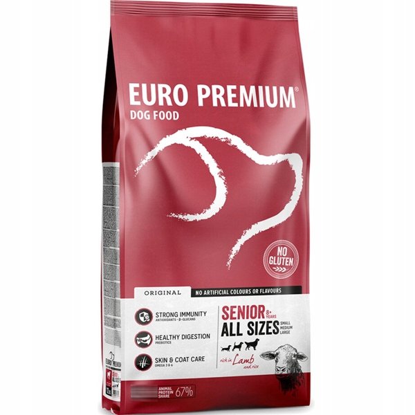 EURO PREMIUM SUCHA KARMA SENIOR JAGNIĘCINA RYŻEM 3KG WSZYSTKIE RASY