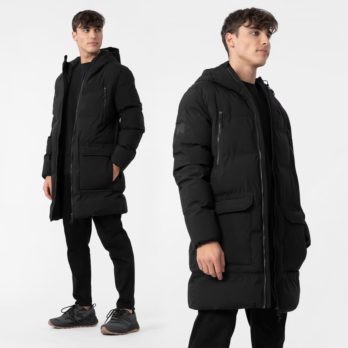 Płaszcz Męski 4F Puchowy Kurtka Z Kapturem Zimowa Czarna H4Z22-KUMP010 Czarny XXL