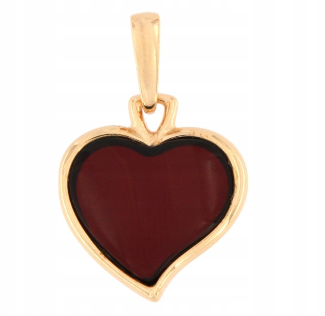 Bursztynowe Serce Srebro 925 Wisiorek Zawieszka Serduszko Pozłacana