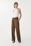 Spodnie damskie - Stradivarius Luźne proste spodnie eleganckie z paskiem Brązowy 32 - miniaturka - grafika 1