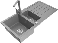 Zlewozmywaki z baterią - Mexen Andres zlewozmywak granitowy 1,5-komorowy z ociekaczem i baterią kuchenną Rita, szary - 6515-71-670300-71 - miniaturka - grafika 1