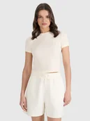 Koszulki i topy damskie - 4F T-shirt slim z waflowej dzianiny damski - biały L - miniaturka - grafika 1