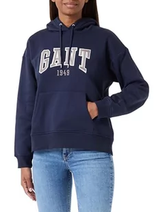 GANT Damska bluza z kapturem z logo Rel, niebieski (Evening Blue), S - Bluzy damskie - miniaturka - grafika 1