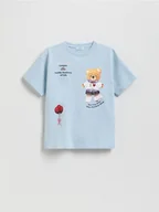 Koszulki dla dziewczynek - Reserved - Bawełniany t-shirt z nadrukiem - jasnoniebieski - miniaturka - grafika 1