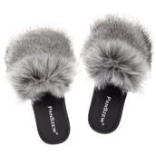 Kapcie damskie - PanSzew MODNE Kapcie FUTRZANE Wygodne Pantofle Domowe Damskie Klapki Szare 36-41 - miniaturka - grafika 1