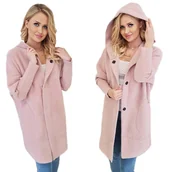 Płaszcze damskie - ALPAKI PŁASZCZ kurtka WEŁNA PUDROWY RÓŻ oversize DŁUGI - miniaturka - grafika 1