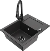 Zlewozmywaki z baterią - Mexen Enzo zlewozmywak granitowy 1-komorowy z ociekaczem i baterią kuchenną Elia, czarny nakrapiany - 6506-76-670101-70-B - miniaturka - grafika 1