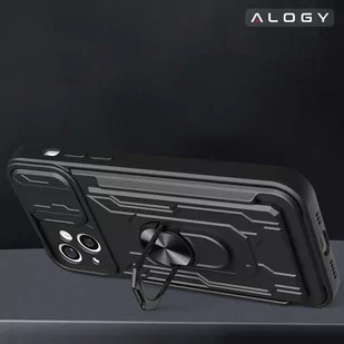 Etui pancerne Alogy Camshield Stand Ring Wallet z osłonką na aparat i miejscem na karty do Apple iPhone 14 czarne - Etui i futerały do telefonów - miniaturka - grafika 4