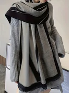 Apaszki i szaliki damskie - elegancki damski SZAL na zimę ciepły SZALIK szykowny 180x66 szaro-czarny - miniaturka - grafika 1
