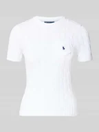 Swetry damskie - Sweter o kroju slim fit z krótkim rękawem i wyhaftowanym logo - miniaturka - grafika 1