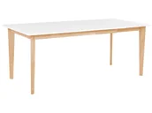 Stoły - Beliani Stół do jadalni rozkladany 140/180 x 90 cm biały z jasnym drewnem SOLA - miniaturka - grafika 1
