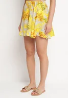 Spodenki damskie - Żółte Spódnico-Szorty z Wysokim Stanem Ozdobione Kwiatami Sunileia - miniaturka - grafika 1