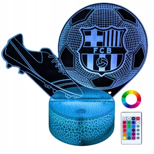 Lampka Nocna Biurkowa dla Dzieci FC Barcelona Piłka Korki 16 LED 3D + Pilot - Lampy stojące - miniaturka - grafika 1