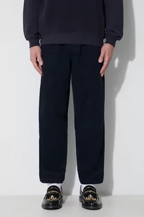 Spodnie męskie - Universal Works spodnie sztruksowe PLEATED TRACK PANT kolor granatowy proste 29519 - grafika 1