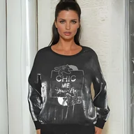 Bluzki damskie - Bluzka damska czarna srebrne napisy - miniaturka - grafika 1