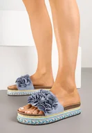 Klapki i japonki damskie - Niebieskie Klapki na Grubej Podeszwie z Plecionką i Kwiatami 3D Clesindra - miniaturka - grafika 1