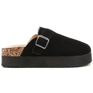 Klapki i japonki damskie - Klapki Damskie Na Platformie Czarne Eleganckie Modne Stylowe Zamszowe Na Korkowej Podeszwie Grubej Lekkie Wygodne Skórzane 37 - miniaturka - grafika 1