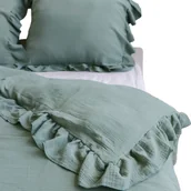Kołdry i poduszki dla dzieci - Pościel Muślinowa Z Falbanką Komplet Do Sypialni Boho Zieleń Dziecięca 140X200 Cm + Poduszka 70X80 Cm - miniaturka - grafika 1